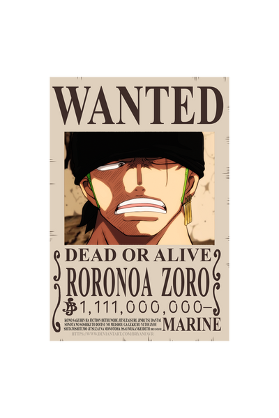 Zoro Wanted Bounty Poster